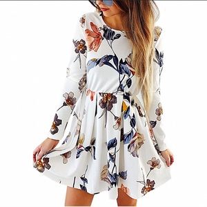 NWT Angashion White Purple Floral Elastic Waist